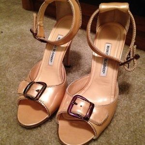 Manolo Blahnik ankle strap peep toe heels